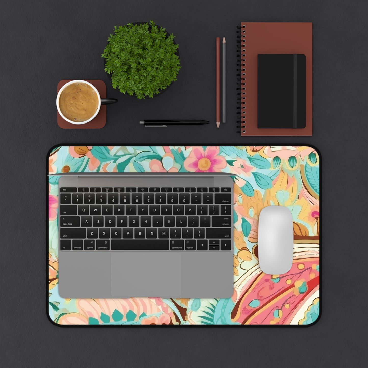 Blue swirls and Floral Mouse Pad Desk Mat